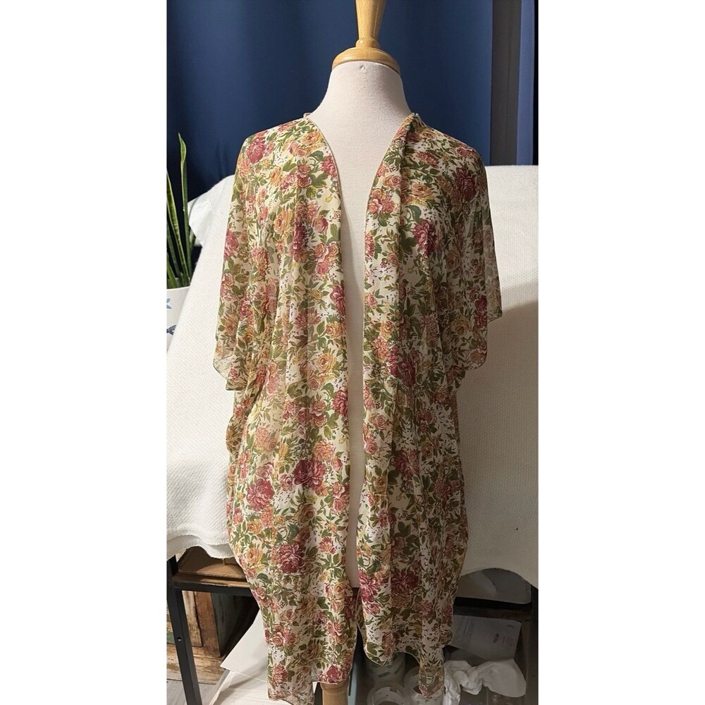 Brandy Melville Floral Kimono Sheer Open Front Duster Cardigan Small.